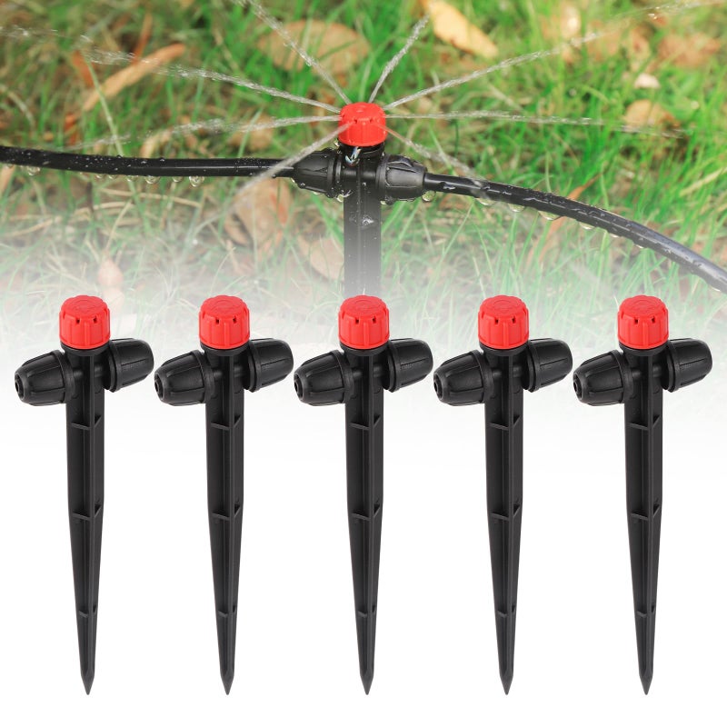 FULAIERGD Drip Irrigation Emitters, Adjustable 360 Degree 8 Hole Drippers with Stake for 1/4 Inch Drip Irrigation Tubing, Ideal for (4-7mm) Garden Hose Watering System Red (25 Pcs Drippers Red) - Image 1